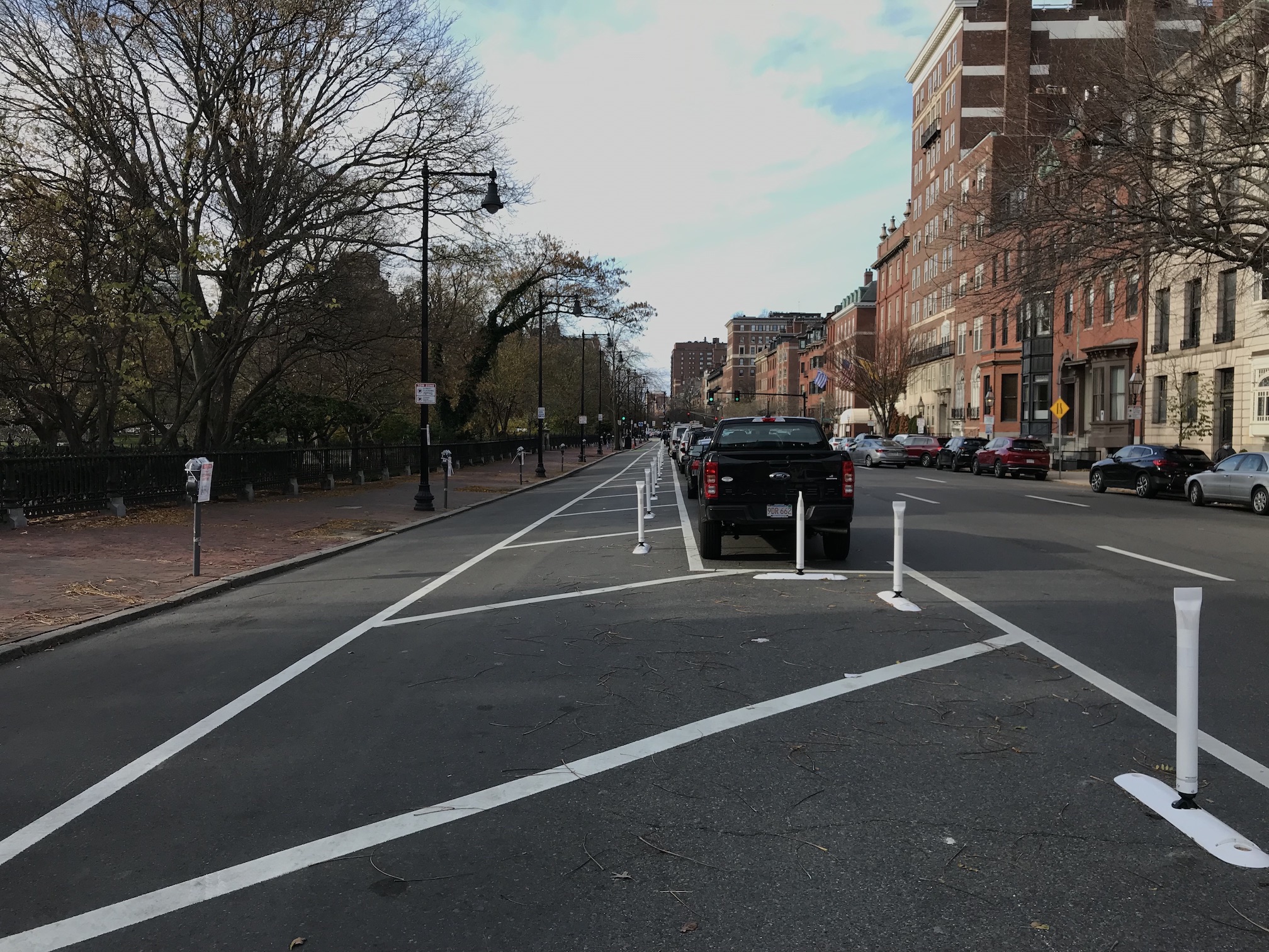 Beacon St. protected bike near the Public Garden in Nov. 2020.