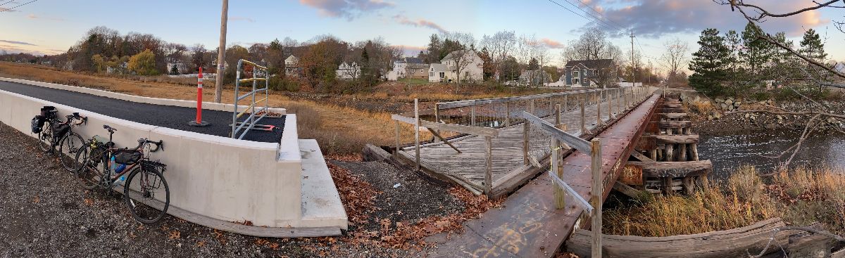 New footings await a future bridge on the Northern Strand Trail near Lincoln Ave. in Saugus. Photo courtesy of Bike to the Sea.