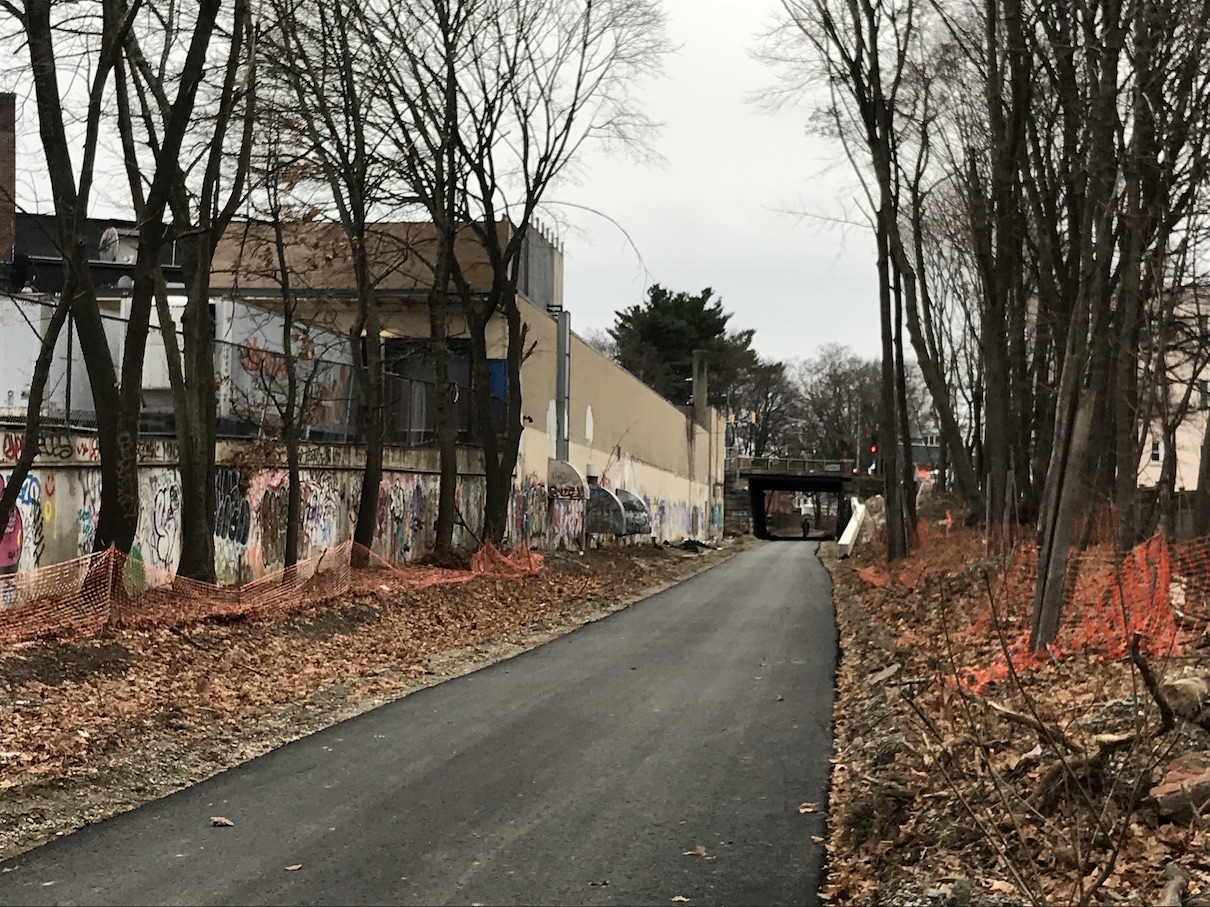 Watertown-Cambridge Greenway under construction near Mount Auburn Street