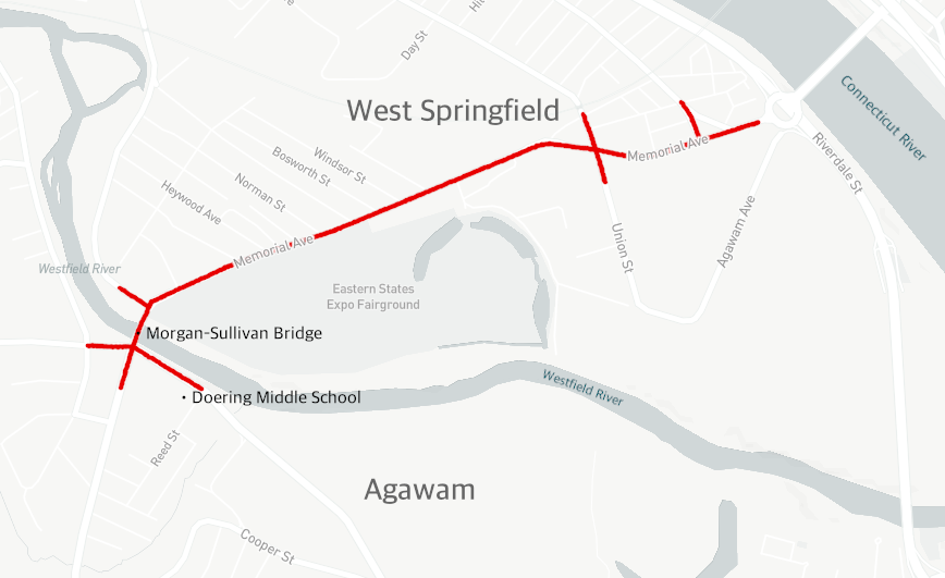MassDOT projects now underway aim to transform the streets highlighted in red with upgraded sidewalks, bike lanes, and road diets.
