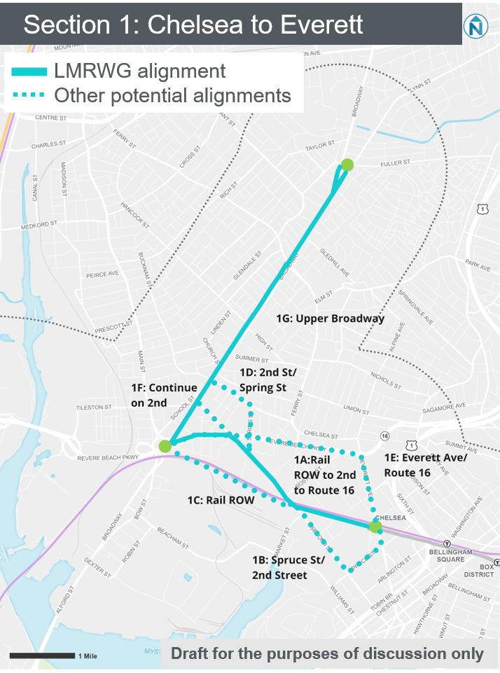 Silver Line Extension Analysis: potential routes through Everett. 