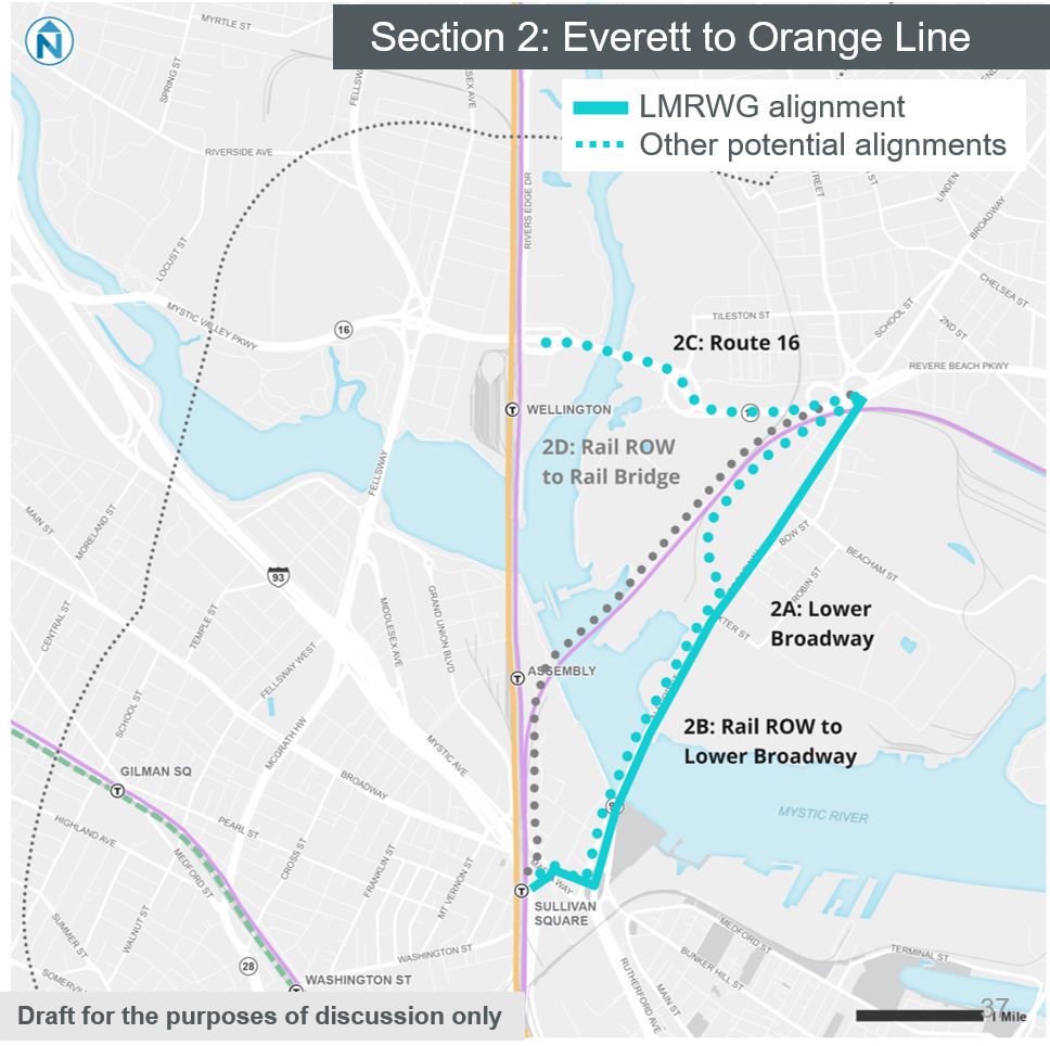 Silver Line Extension Analysis: potential routes across the Mystic River. 