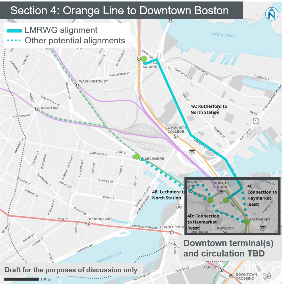 Silver Line Extension Analysis: potential routes through Charlestown and downtown Boston