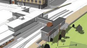 A proposed new station entrance for the Assembly Orange Line stop next to Draw Seven Park in Somerville would allow for more direct access between the Orange Line and the proposed Mystic River bike and pedestrian bridge, which would link directly to the Northern Strand Trail in Everett. Courtesy of MassDOT.