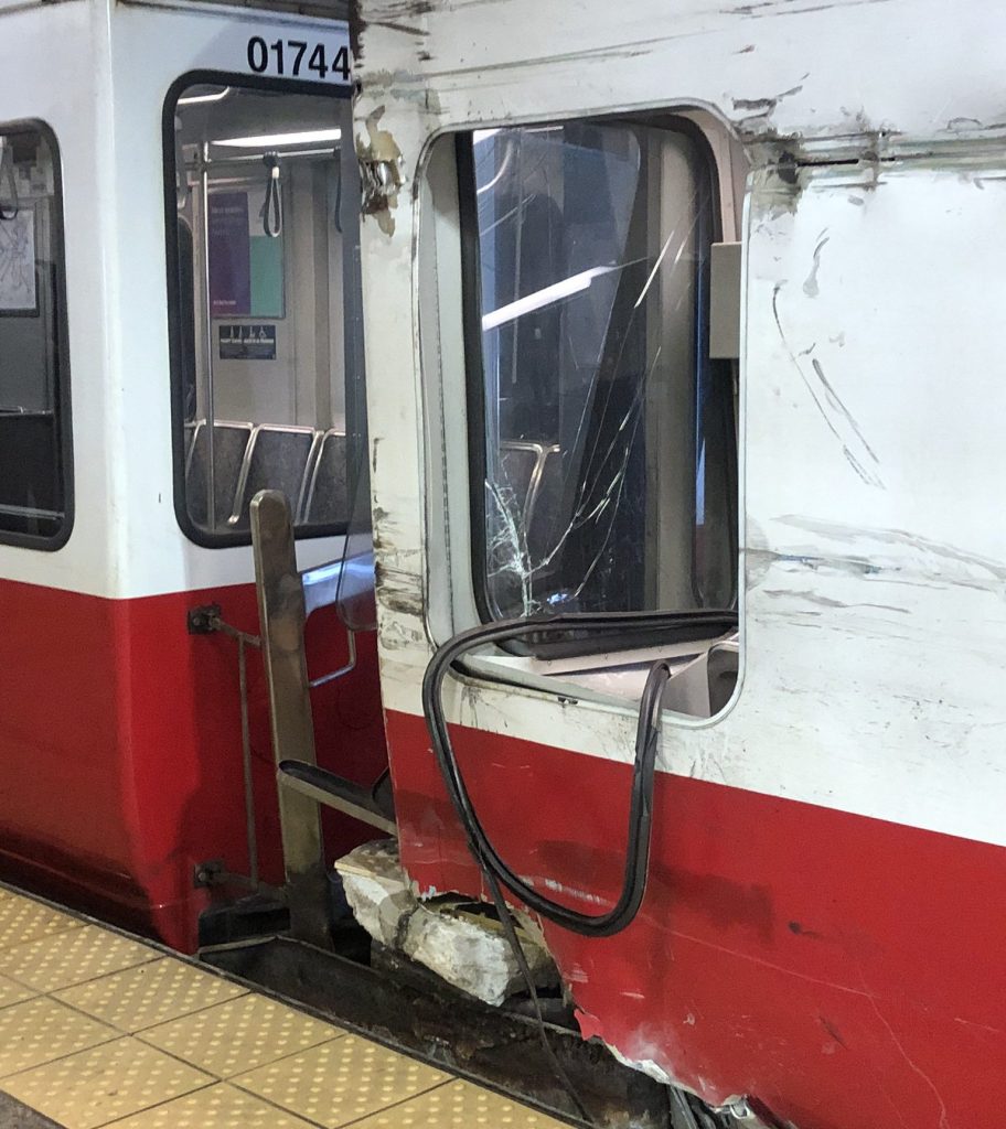 Derailment Crunches Red Line Train At Broadway Station