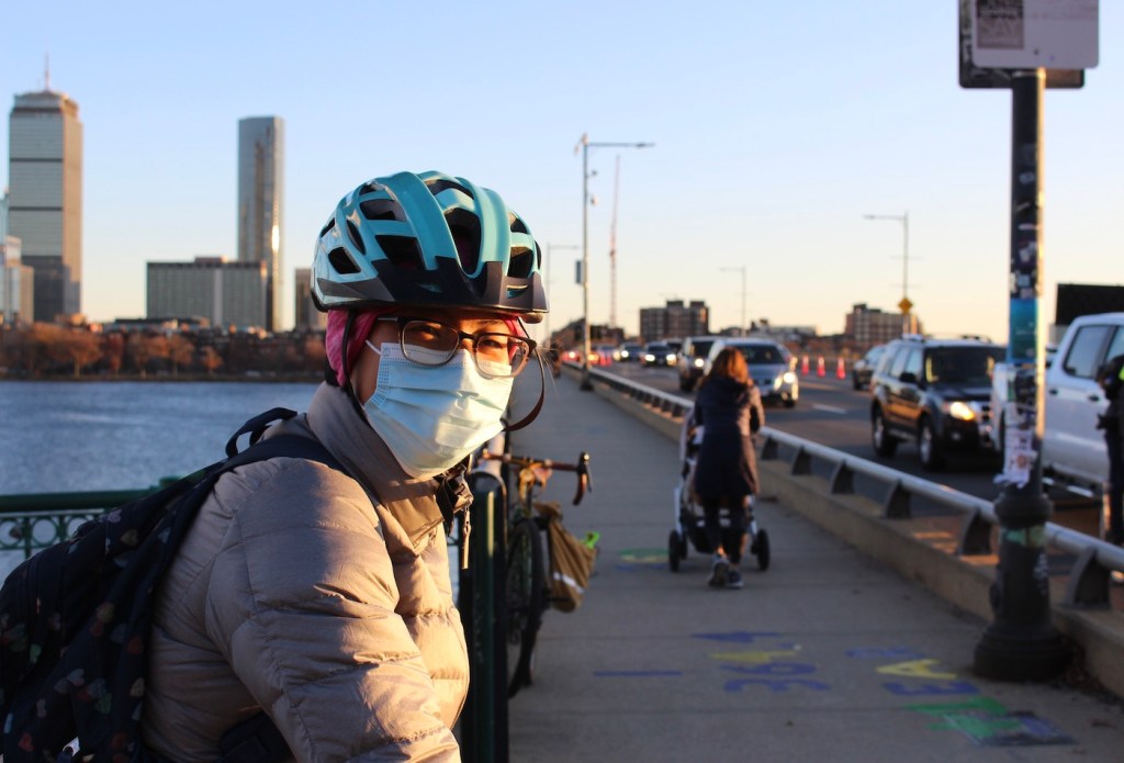 Portrait of Whitney Zhang of Boston on the Cambridge side of the Mass. Ave. Bridge on Nov. 23, 2021