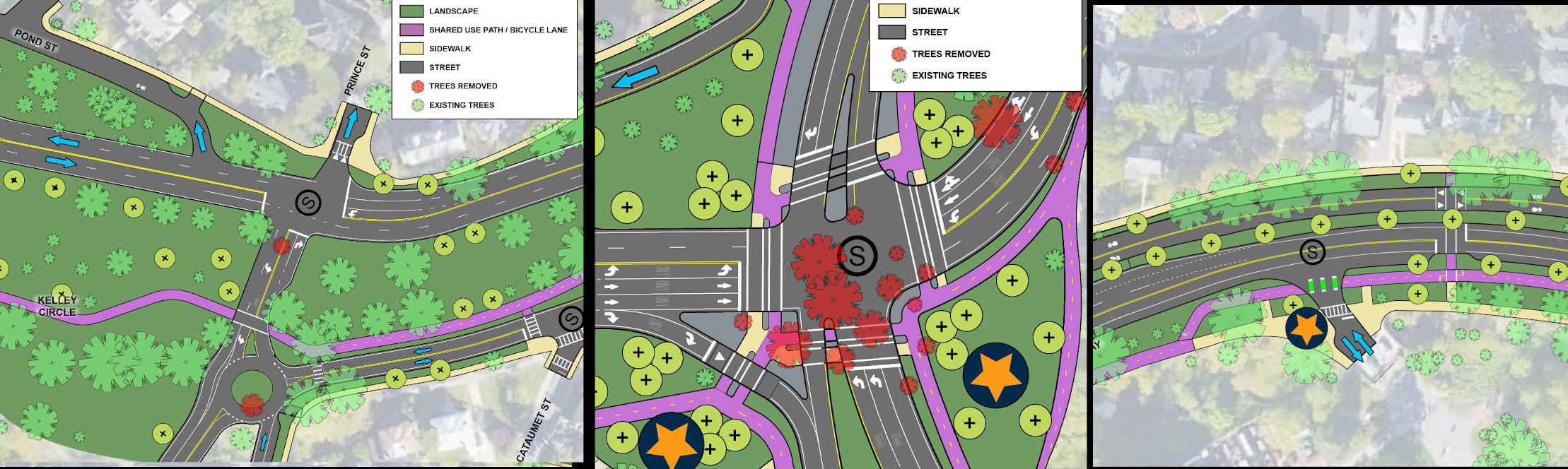 Overview map of the new "option 4" design for the Arborway in Jamaica Plain. 