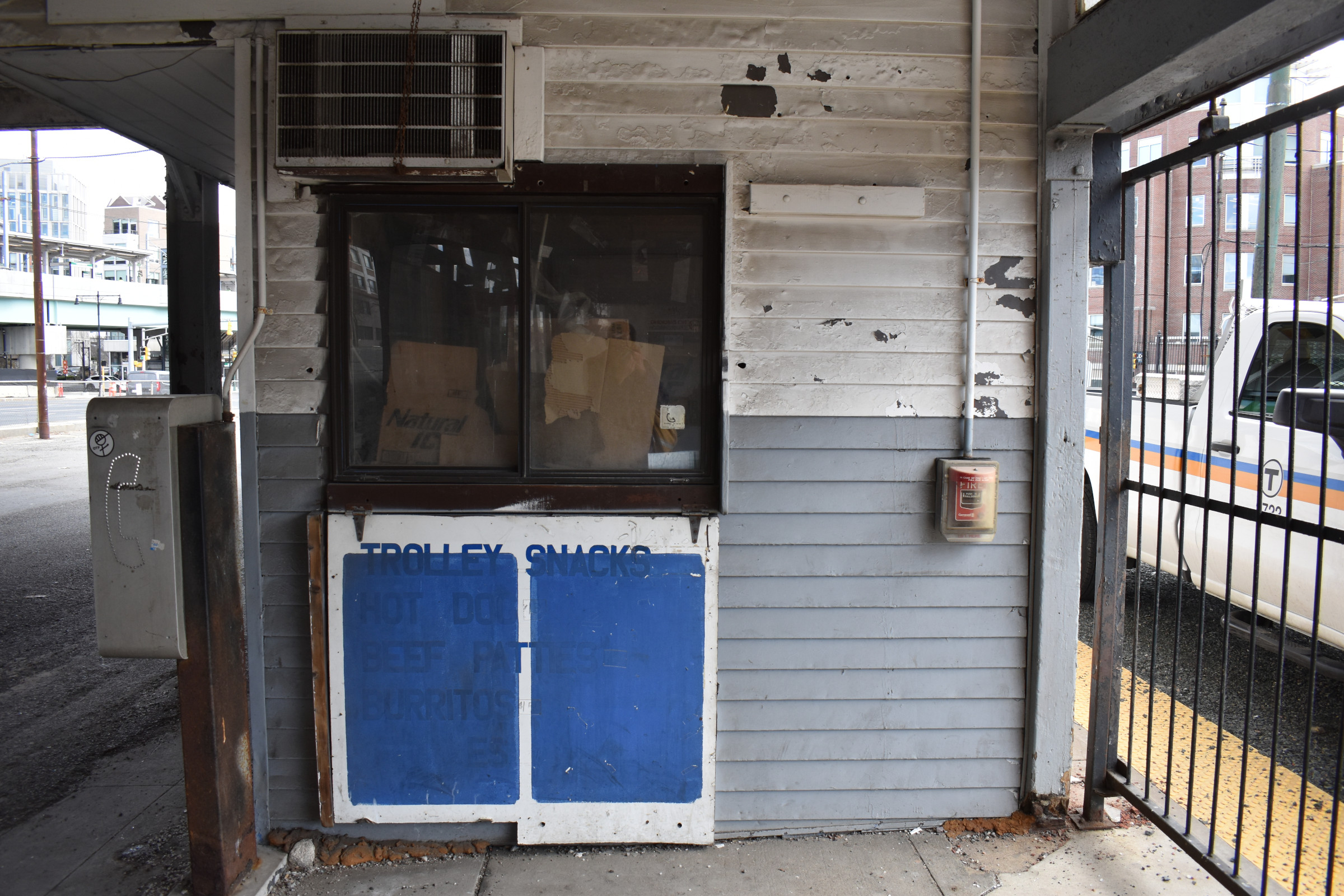 A sign for the abandoned "Trolley Snacks" concession stand in the old Lechmere station, which will soon be demolished.