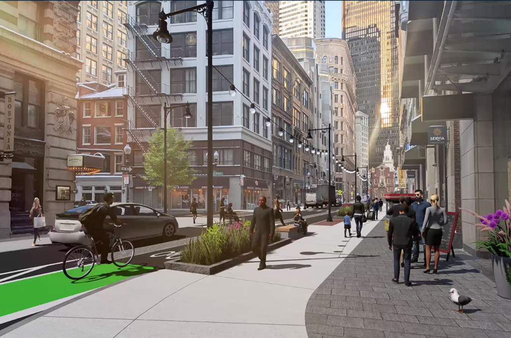 Boston Plans Wider Sidewalks, Protected Bikeway for State Street Downtown