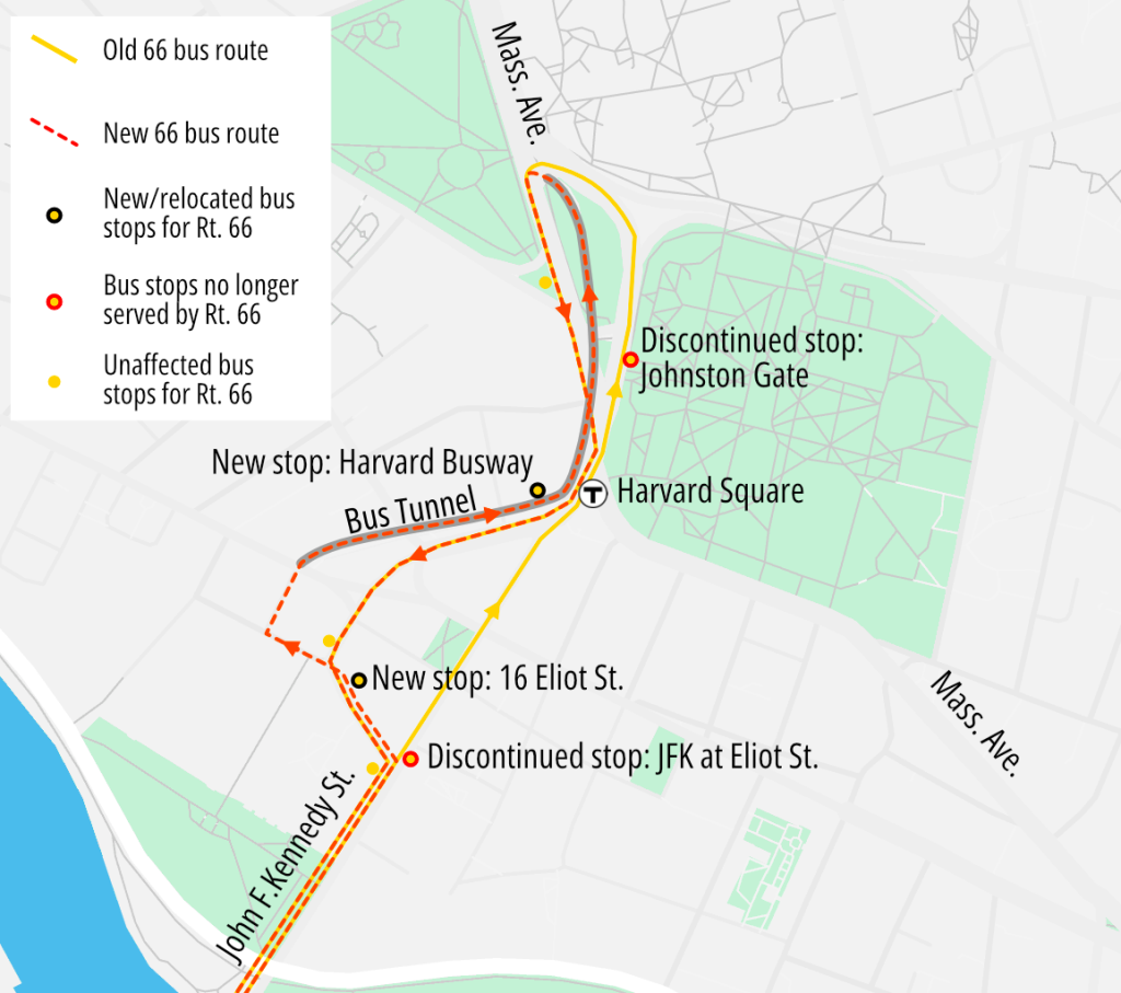 T Updates Routing for Bus 66 Through Harvard Bus Tunnel